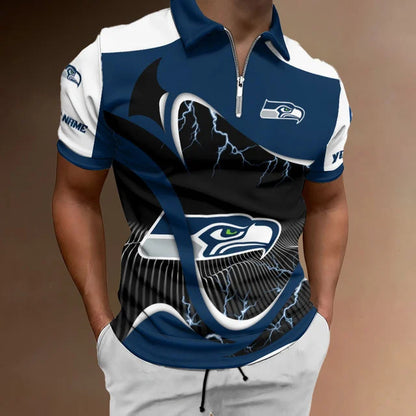 LIMITED EDITION - NEW CUSTOMIZED NFL06 SSH SEATTLE SEAHAWKS ZIP POLO SHIRT