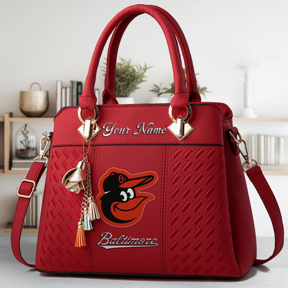 LIMITED EDITION - NEW CUSTOMIZED MLB25 BOS BALTIMORE ORIOLES ZIP HANDBAG MULTICOLOR