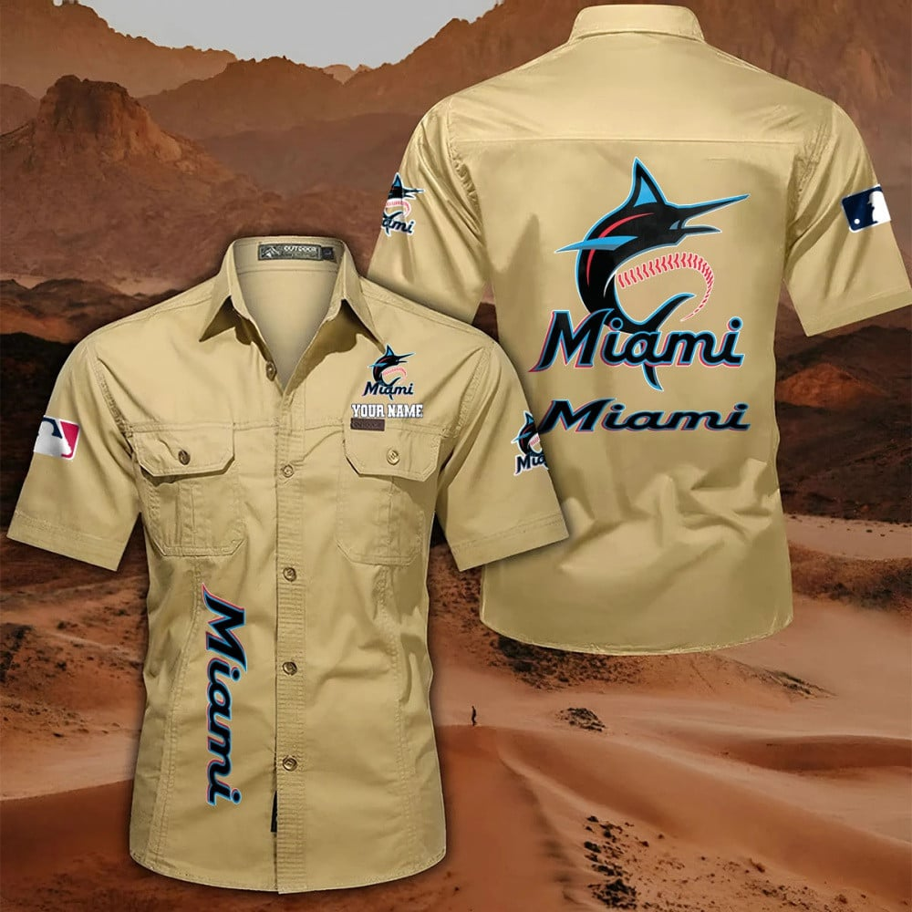 LIMITED EDITION - NEW CUSTOMIZED MLB20 MMS MIAMI MARLINS MEN'S CARGO SHIRT