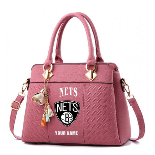 LIMITED EDITION - NEW CUSTOMIZED NBA25 BNE BROOKLYN NETS ZIP HANDBAG MULTICOLOR