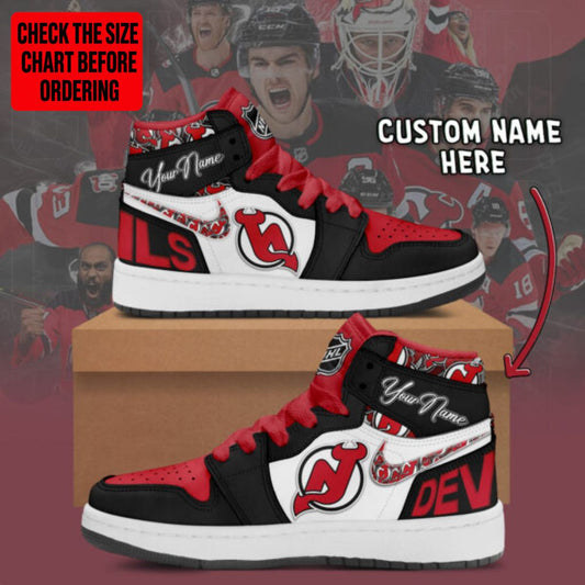 LIMITED EDITION - NEW CUSTOMIZED NHL06 NJD NEW JERSEY DEVILS AIR JORDAN SNEAKERS