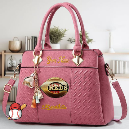 LIMITED EDITION - NEW CUSTOMIZED MLB05 CRS CINCINNATI REDS ZIP HANDBAG MULTICOLOR