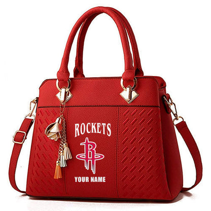 LIMITED EDITION - NEW CUSTOMIZED NBA07 HRO HOUSTON ROCKETS ZIP HANDBAG MULTICOLOR