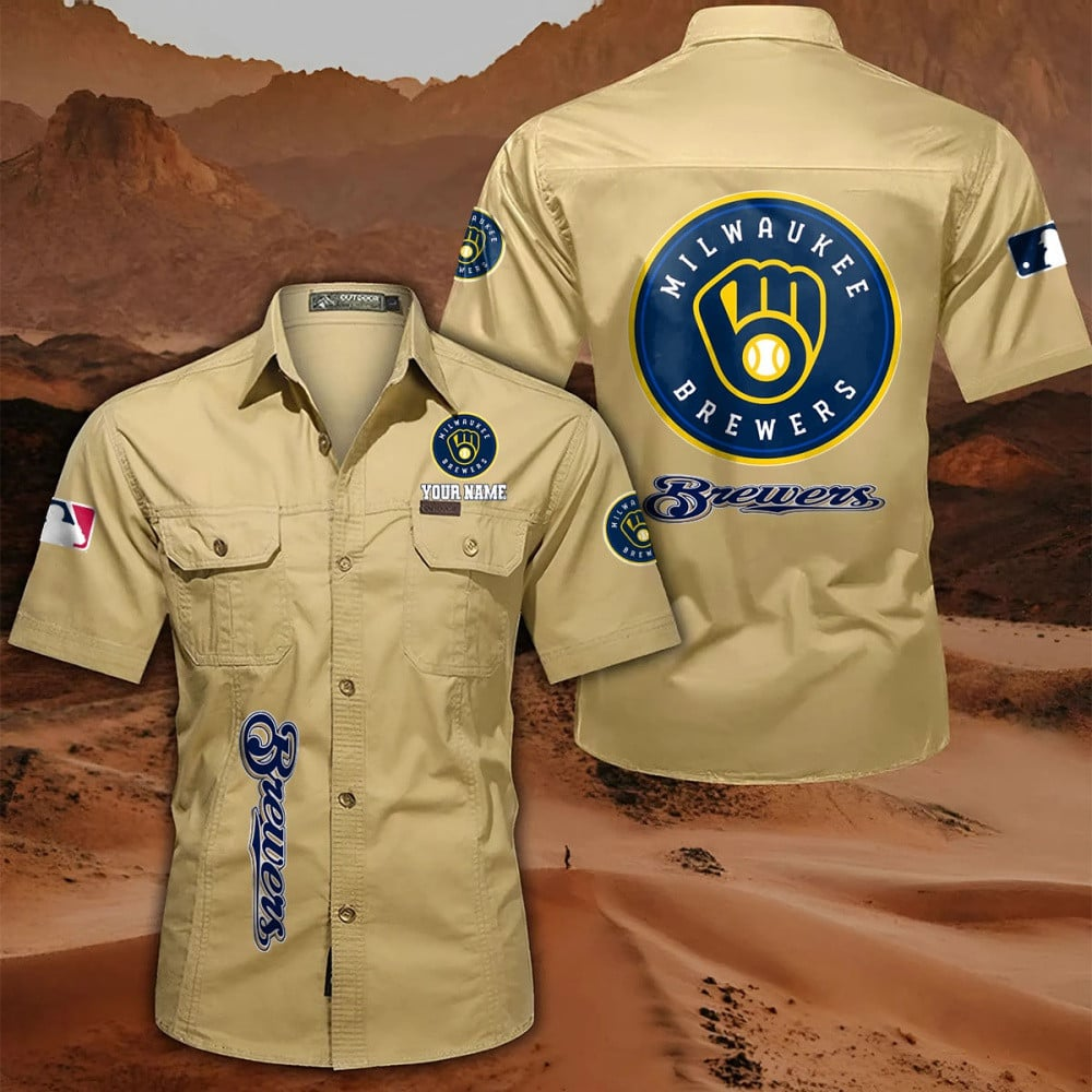 LIMITED EDITION - NEW CUSTOMIZED MLB15 MBS MILWAUKEE BREWERS MEN'S CARGO SHIRT