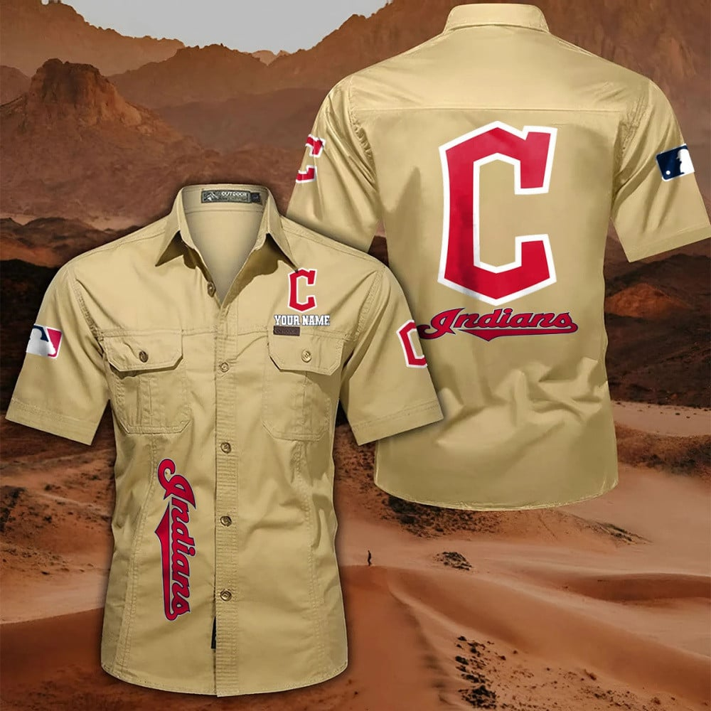 LIMITED EDITION - NEW CUSTOMIZED MLB13 CGS CLEVELAND GUARDIANS MEN'S CARGO SHIRT
