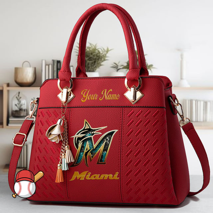 LIMITED EDITION - NEW CUSTOMIZED MLB20 MMS MIAMI MARLINS ZIP HANDBAG MULTICOLOR