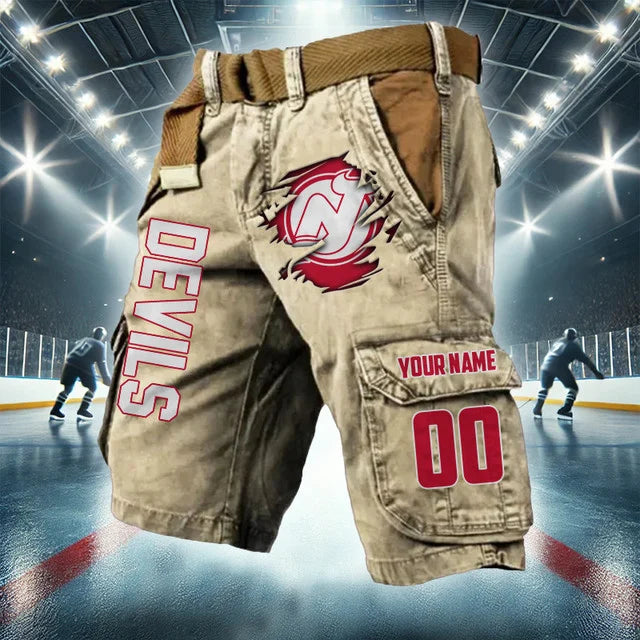 LIMITED EDITION - NEW CUSTOMIZED NHL06 NJD NEW JERSEY DEVILS CARGO SHORTS
