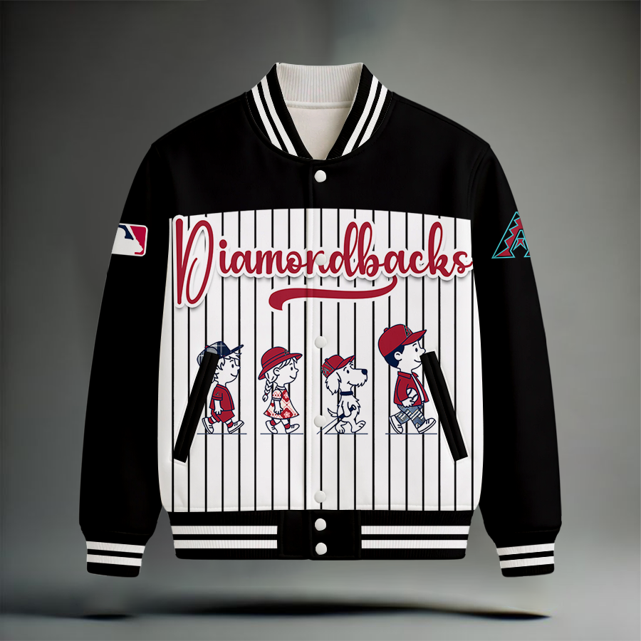 LIMITED EDITION - NEW CUSTOMIZED MLB07 ADS ARIZONA DIAMONDBACKS SNOOPY STYLE SATIN VARSITY & BASEBALL JACKET