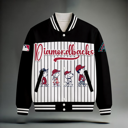 LIMITED EDITION - NEW CUSTOMIZED MLB07 ADS ARIZONA DIAMONDBACKS SNOOPY STYLE SATIN VARSITY & BASEBALL JACKET