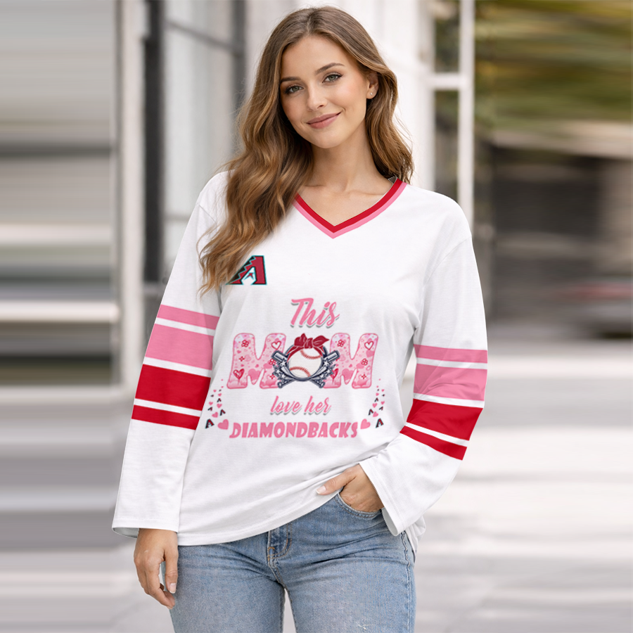 LIMITED EDITION - NEW CUSTOMIZED MLB07 ADS ARIZONA DIAMONDBACKS WOMEN'S HEART V-NECK LONG SLEEVE SHIRT