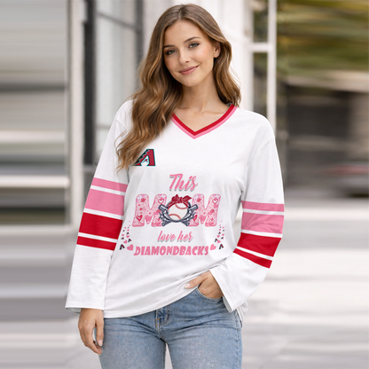 LIMITED EDITION - NEW CUSTOMIZED MLB07 ADS ARIZONA DIAMONDBACKS WOMEN'S HEART V-NECK LONG SLEEVE SHIRT