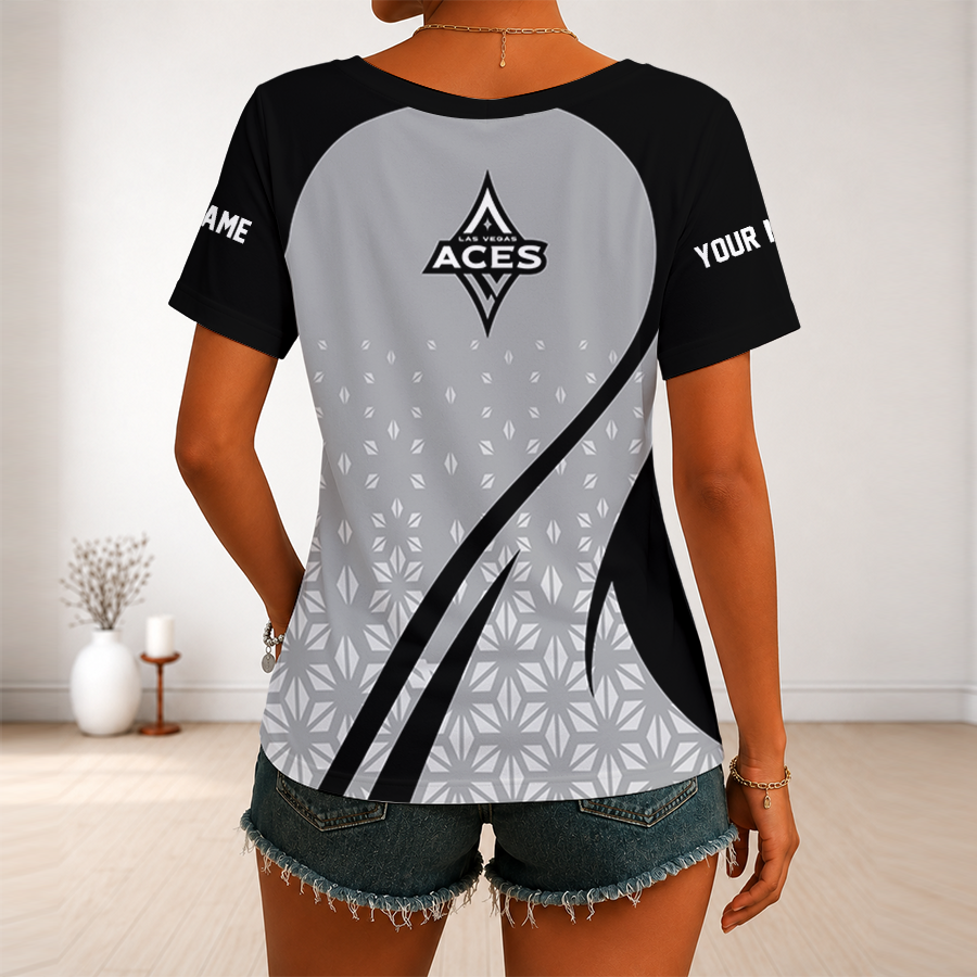 [FAN FAVORITE] NEW CUSTOMIZED WNBA07 LVA LAS VEGAS ACES V-NECK FEMALE SHIRT