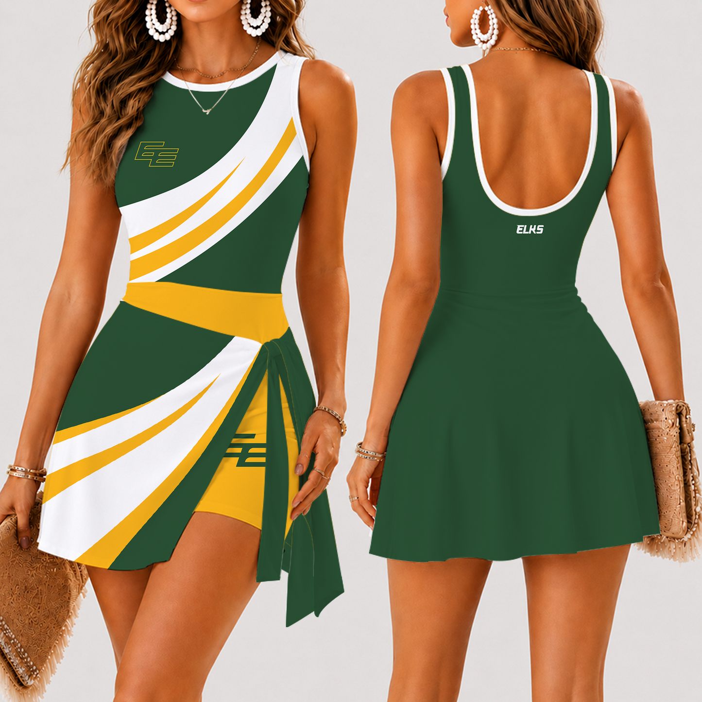 [FAN EXCLUSIVE] NEW CUSTOMIZED CFL07 EDM EDMONTON ELKS STRAPPY WOMEN'S SUMMER SKORT DRESS