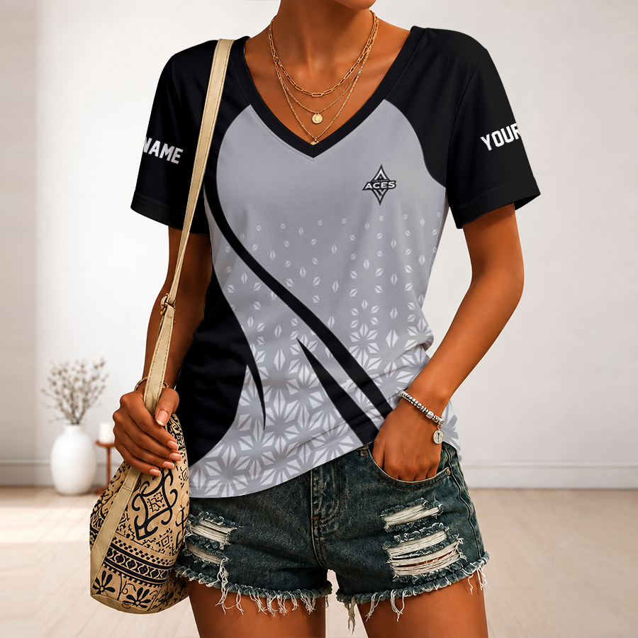 [FAN FAVORITE] NEW CUSTOMIZED WNBA07 LVA LAS VEGAS ACES V-NECK FEMALE SHIRT