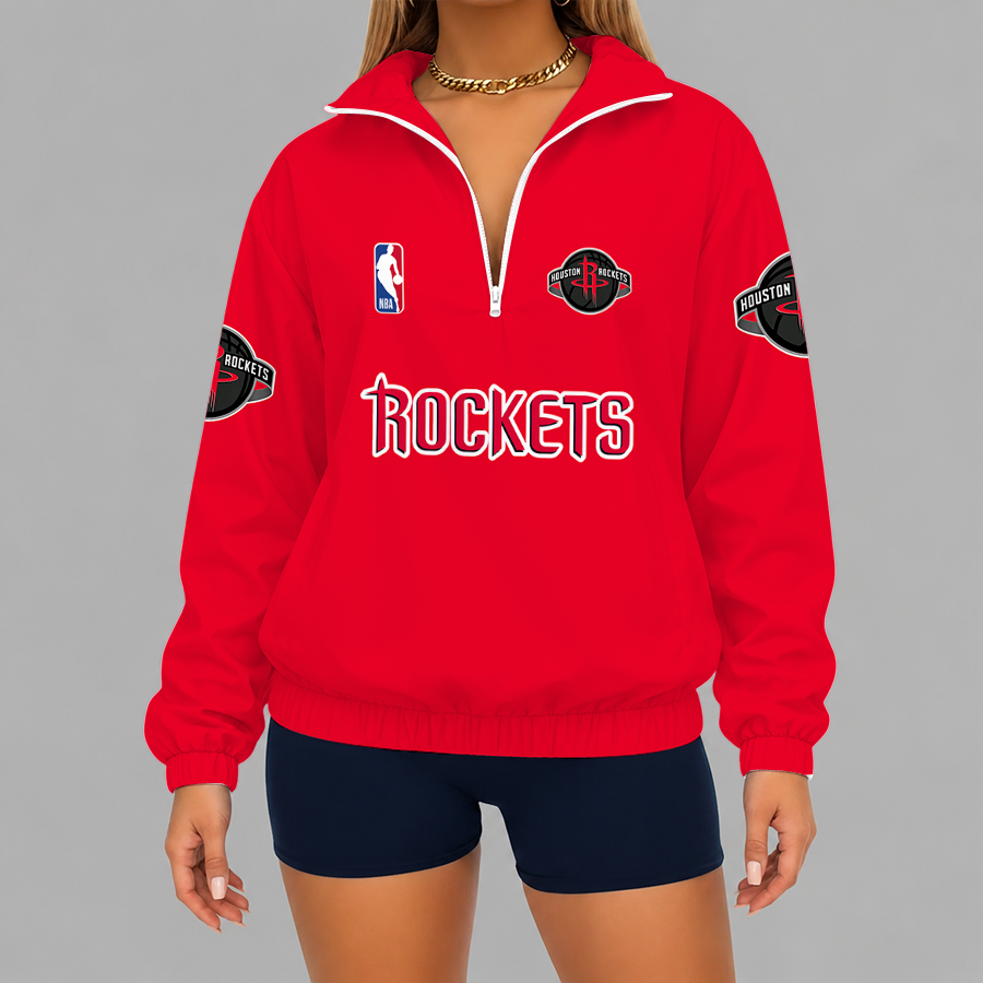 [HOT DEAL] NEW CUSTOMIZED NBA07 HRO HOUSTON ROCKETS V-NECK ZIPPER SWEATSHIRT JACKET