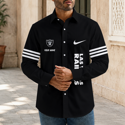 [SPECIAL OFFER] NEW CUSTOMIZED NFL07 LVR LAS VEGAS RAIDERS MEN'S LONG SLEEVE BUTTON-UP SHIRT