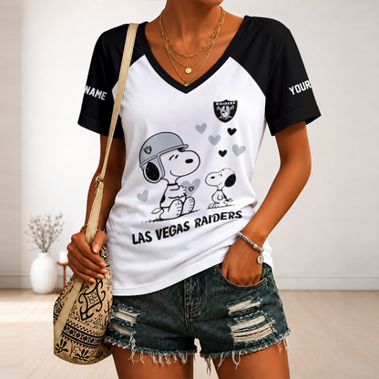 [SPECIAL OFFER] NEW CUSTOMIZED NFL07 LVR LAS VEGAS RAIDERS V-NECK FEMALE SHIRT