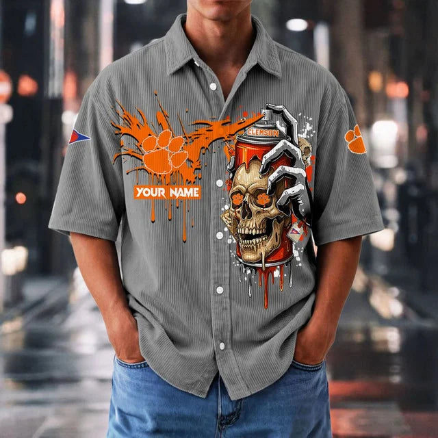 MEGA SALE - NEW CUSTOMIZED NCAA FBS07 CST CS TIGERS SEERSUCKER BUTTON SHIRT