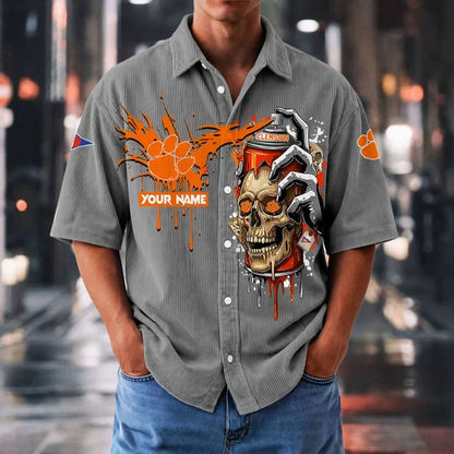 MEGA SALE - NEW CUSTOMIZED NCAA FBS07 CST CS TIGERS SEERSUCKER BUTTON SHIRT