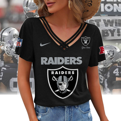 [SPECIAL OFFER] NEW CUSTOMIZED NFL07 LVR LAS VEGAS RAIDERS V-NECK SHIRT