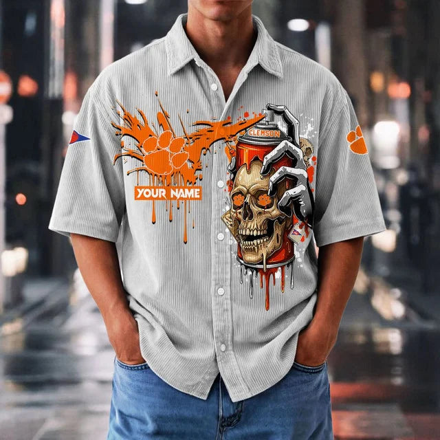 MEGA SALE - NEW CUSTOMIZED NCAA FBS07 CST CS TIGERS SEERSUCKER BUTTON SHIRT