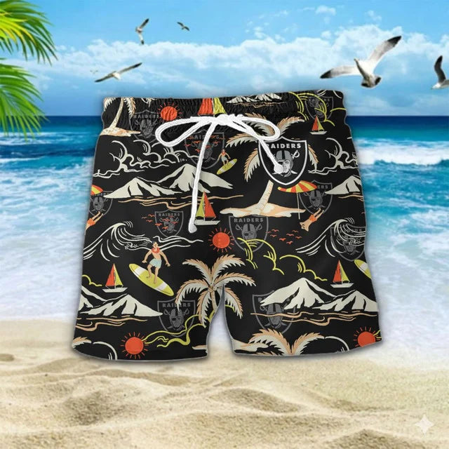 VIRAL EDITION  - NEW CUSTOMIZED NFL07 LVR LAS VEGAS RAIDERS UNISEX INDEPENDENCE DAY HAWAIIAN SHIRT & SHORTS SET