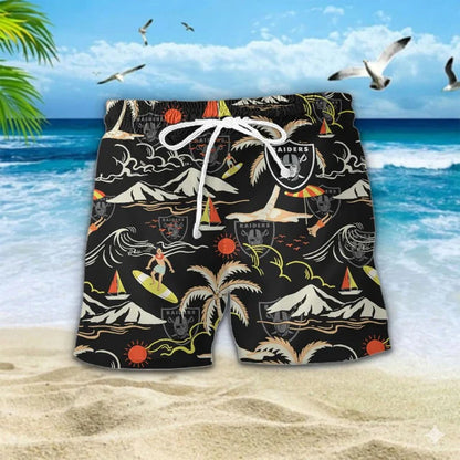 VIRAL EDITION  - NEW CUSTOMIZED NFL07 LVR LAS VEGAS RAIDERS UNISEX INDEPENDENCE DAY HAWAIIAN SHIRT & SHORTS SET