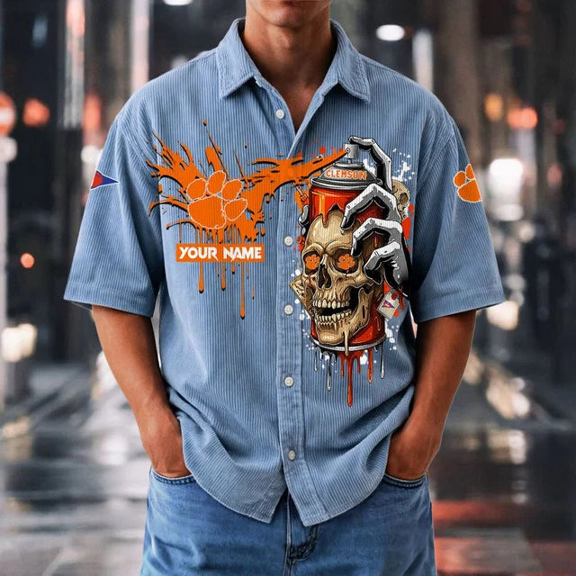 MEGA SALE - NEW CUSTOMIZED NCAA FBS07 CST CS TIGERS SEERSUCKER BUTTON SHIRT
