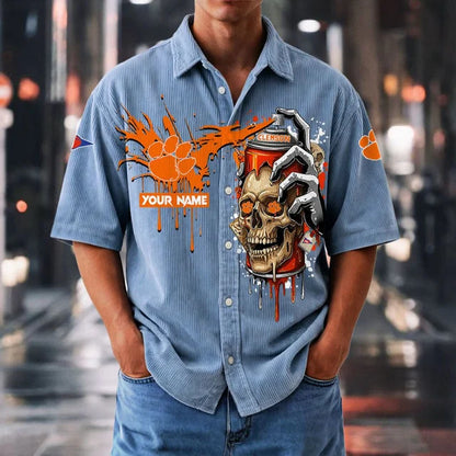 MEGA SALE - NEW CUSTOMIZED NCAA FBS07 CST CS TIGERS SEERSUCKER BUTTON SHIRT