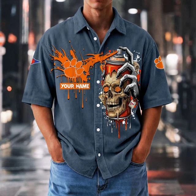 MEGA SALE - NEW CUSTOMIZED NCAA FBS07 CST CS TIGERS SEERSUCKER BUTTON SHIRT