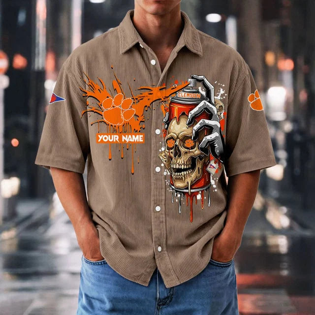 MEGA SALE - NEW CUSTOMIZED NCAA FBS07 CST CS TIGERS SEERSUCKER BUTTON SHIRT