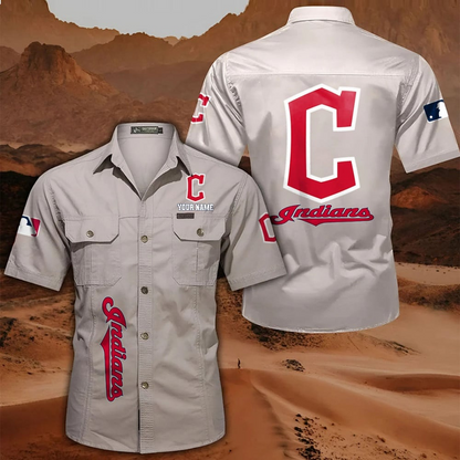 LIMITED EDITION - NEW CUSTOMIZED MLB13 CGS CLEVELAND GUARDIANS MEN'S CARGO SHIRT