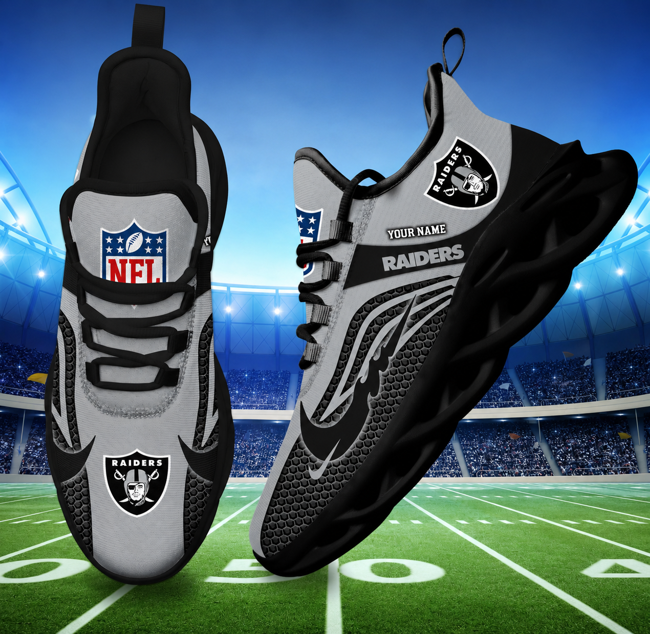 [SPECIAL OFFER] NEW CUSTOMIZED NFL07 LVR LAS VEGAS RAIDERS UNISEX CLUNKY SNEAKERS