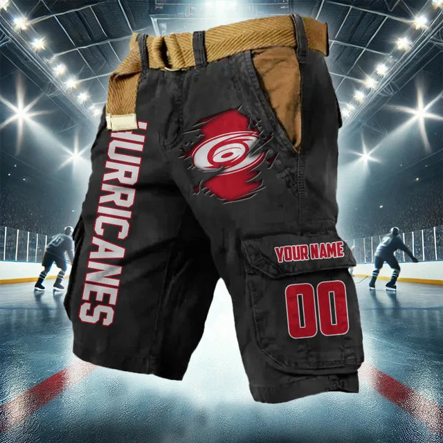 LIMITED EDITION - NEW CUSTOMIZED NHL07 CLH CAROLINA HURRICANES CARGO SHORTS