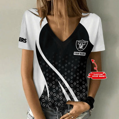 LIMITED EDITION - NEW CUSTOMIZED NFL07 LVR LAS VEGAS RAIDERS V-NECK FEMALE SHIRT