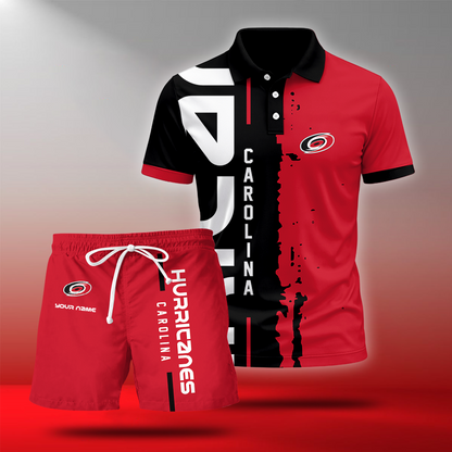 LIMITED EDITION - NEW CUSTOMIZED NHL07 CLH CAROLINA HURRICANES POLO & SHORT PANTS SET