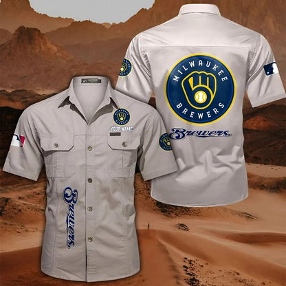 LIMITED EDITION - NEW CUSTOMIZED MLB15 MBS MILWAUKEE BREWERS MEN'S CARGO SHIRT