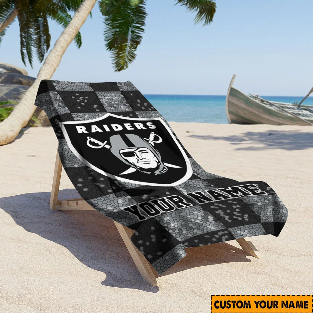 LIMITED EDITION - NEW CUSTOMIZED NFL07 LVR LAS VEGAS RAIDERS BEACH TOWEL