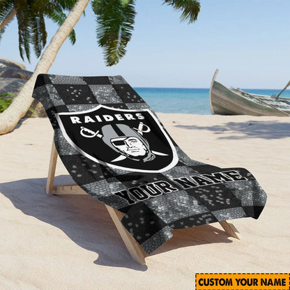 LIMITED EDITION - NEW CUSTOMIZED NFL07 LVR LAS VEGAS RAIDERS BEACH TOWEL