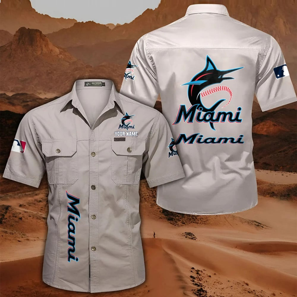 LIMITED EDITION - NEW CUSTOMIZED MLB20 MMS MIAMI MARLINS MEN'S CARGO SHIRT