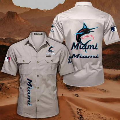 LIMITED EDITION - NEW CUSTOMIZED MLB20 MMS MIAMI MARLINS MEN'S CARGO SHIRT