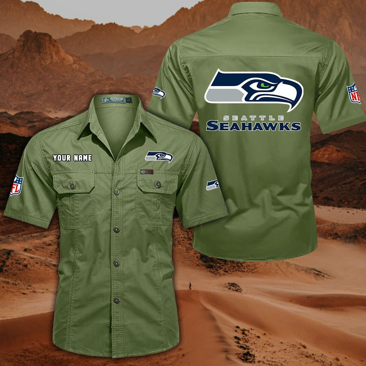 SPECIAL EDITION - NEW CUSTOMIZED NFL06 SSH SEATTLE SEAHAWKS MUTICOLOR MEN'S CARGO SHIRT