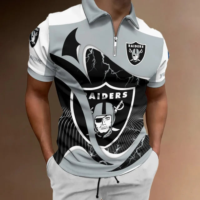 LIMITED EDITION - NEW CUSTOMIZED NFL07 LVR LAS VEGAS RAIDERS ZIP POLO SHIRT