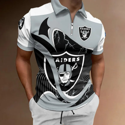 LIMITED EDITION - NEW CUSTOMIZED NFL07 LVR LAS VEGAS RAIDERS ZIP POLO SHIRT