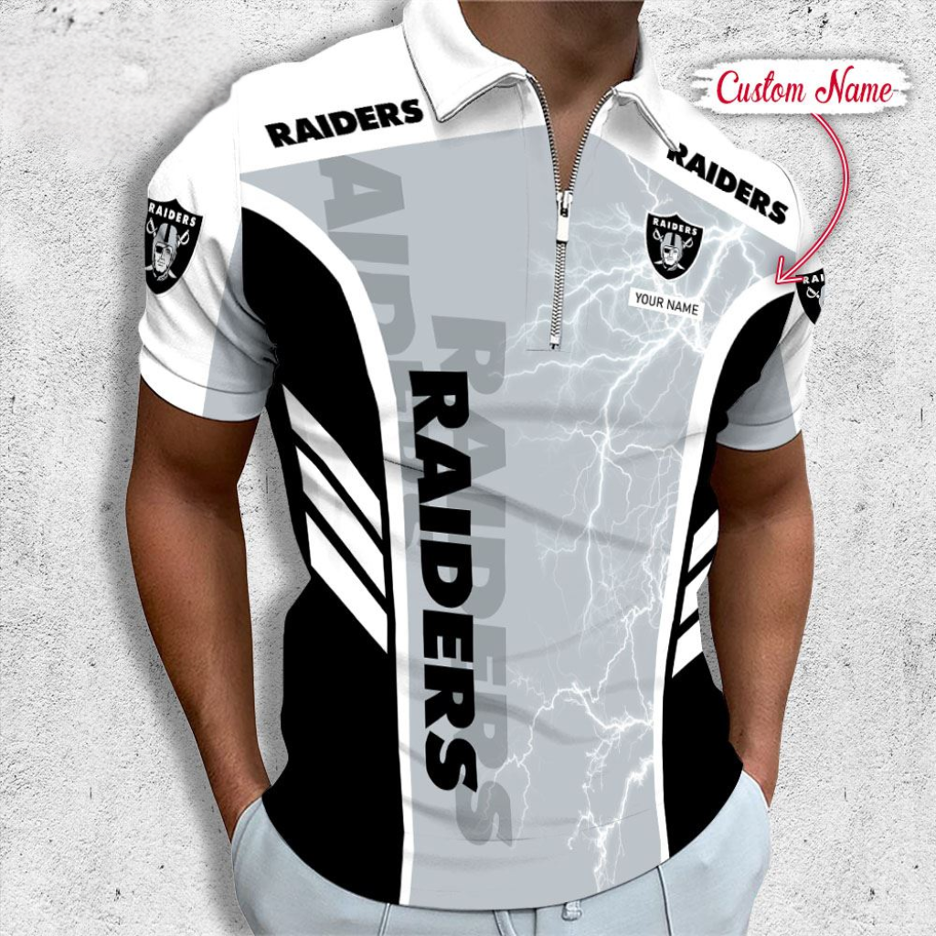 LIMITED EDITION - NEW CUSTOMIZED NFL07 LVR LAS VEGAS RAIDERS ZIP POLO SHIRT