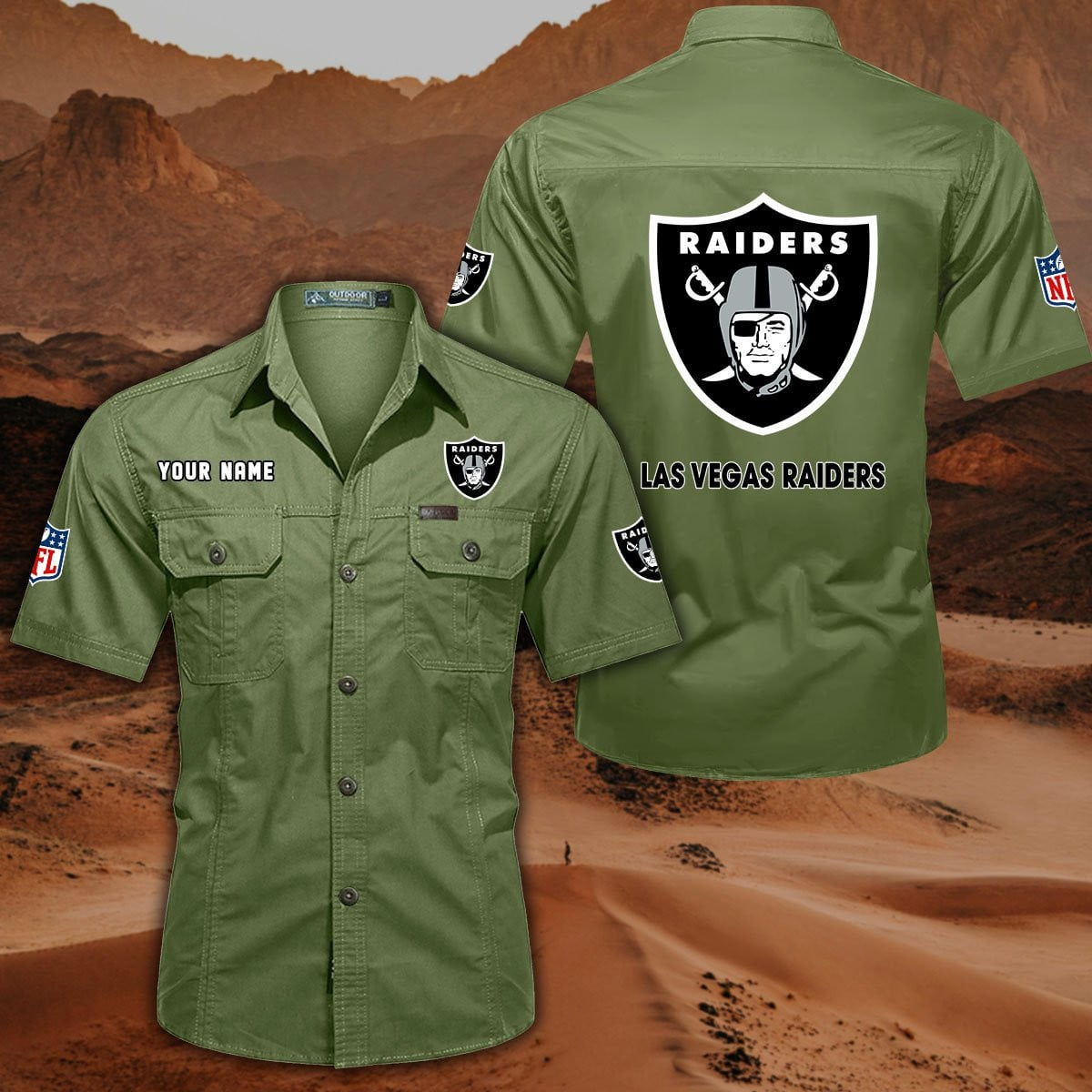 SPECIAL EDITION - NEW CUSTOMIZED NFL07 LVR LAS VEGAS RAIDERS MUTICOLOR MEN'S CARGO SHIRT
