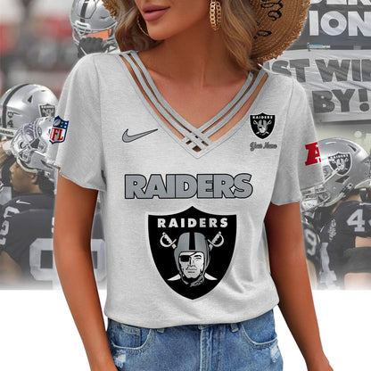 [SPECIAL OFFER] NEW CUSTOMIZED NFL07 LVR LAS VEGAS RAIDERS V-NECK SHIRT