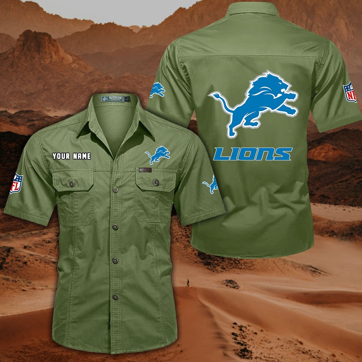 SPECIAL EDITION - NEW CUSTOMIZED NFL04 DTL DETROIT LIONS MUTICOLOR MEN'S CARGO SHIRT