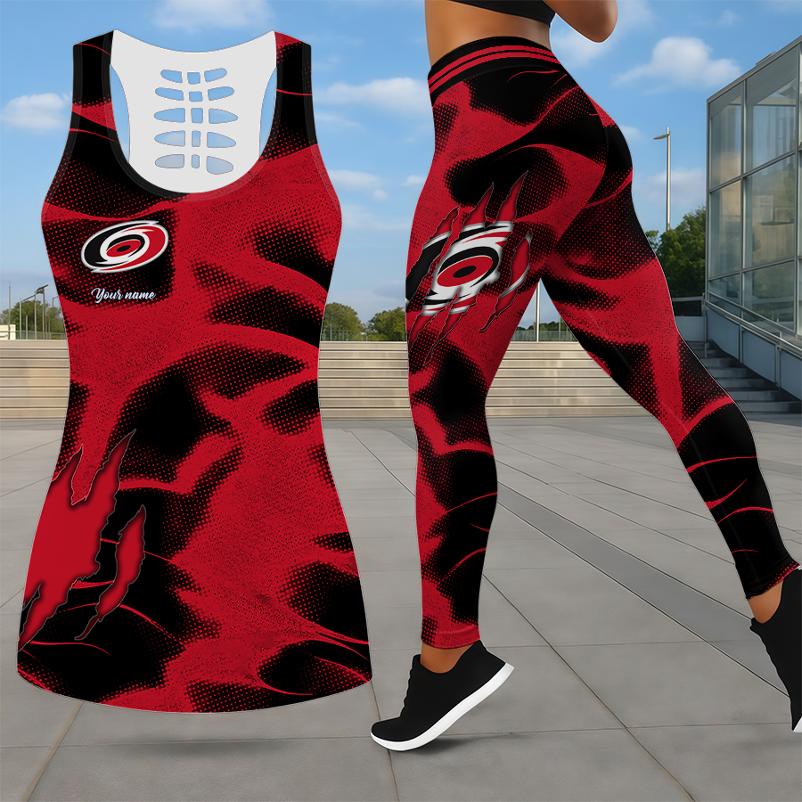 LIMITED EDITION - NEW CUSTOMIZED NHL07 CLH CAROLINA HURRICANES LEGGINGS & HOLLOW TANK TOP SET