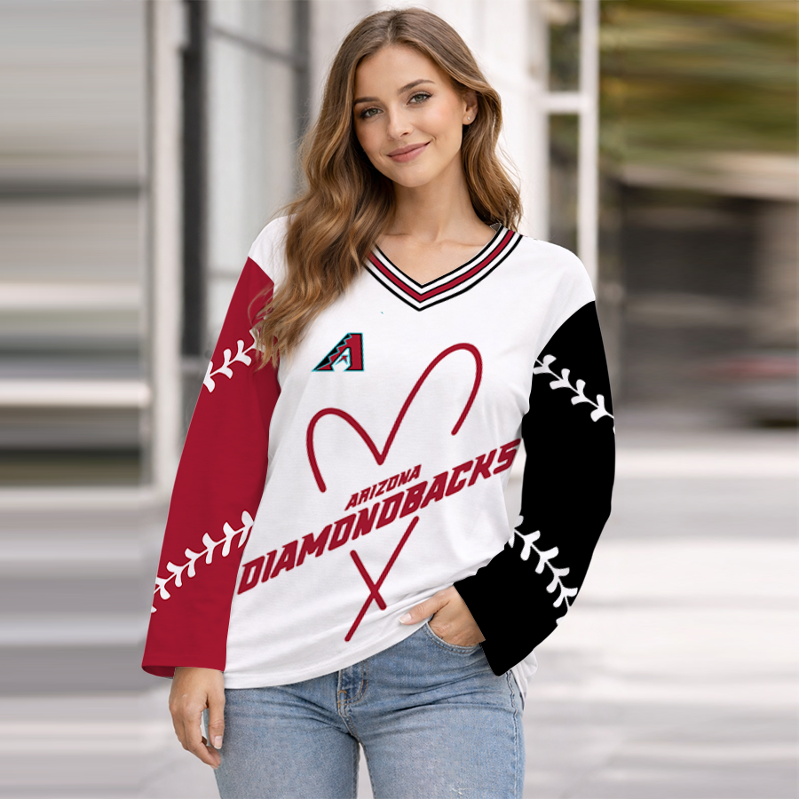 LIMITED EDITION - NEW CUSTOMIZED MLB07 ADS ARIZONA DIAMONDBACKS WOMEN'S HEART V-NECK LONG SLEEVE SHIRT